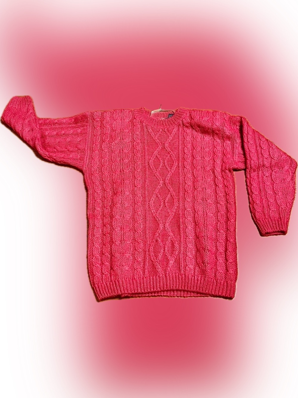 Best American Hot Pink Mohair Blend Cable Knit Sweater M Winter Cozy Barbiecore